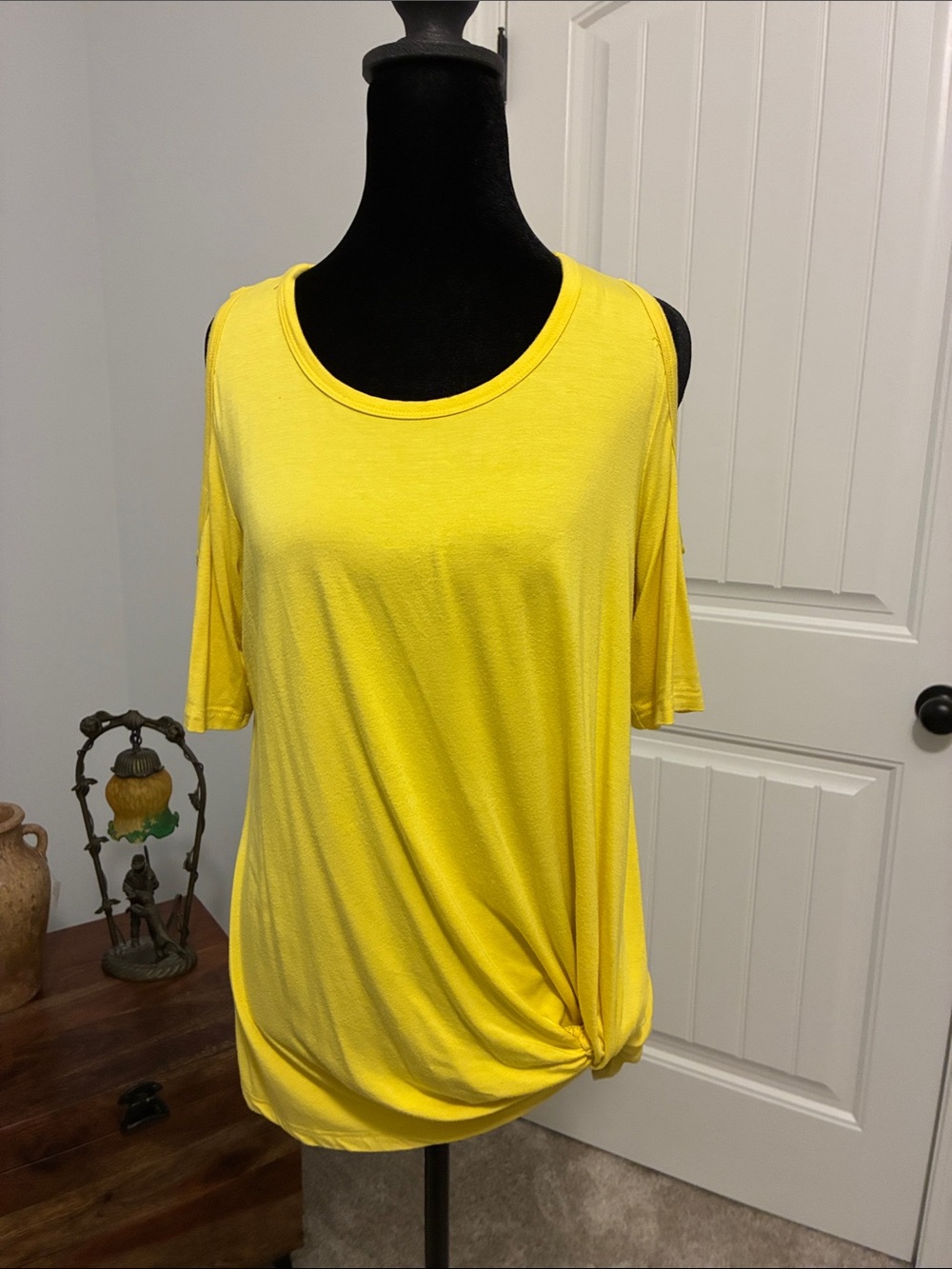 Yellow Cold-Shoulder Knot-Front Women's Top by Karen Kane.